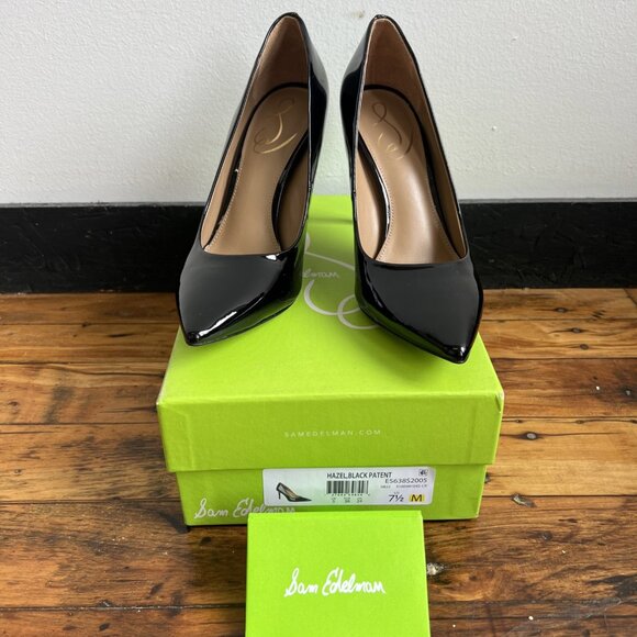 Sam Edelman Hazel Black Leather Pointed Toe Pump - Picture 2 of 5